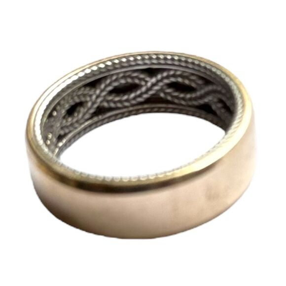 14K Solid White & Yellow Gold ArtCarved Designer Men’s Wedding Band Intricate Br - Picture 13 of 13